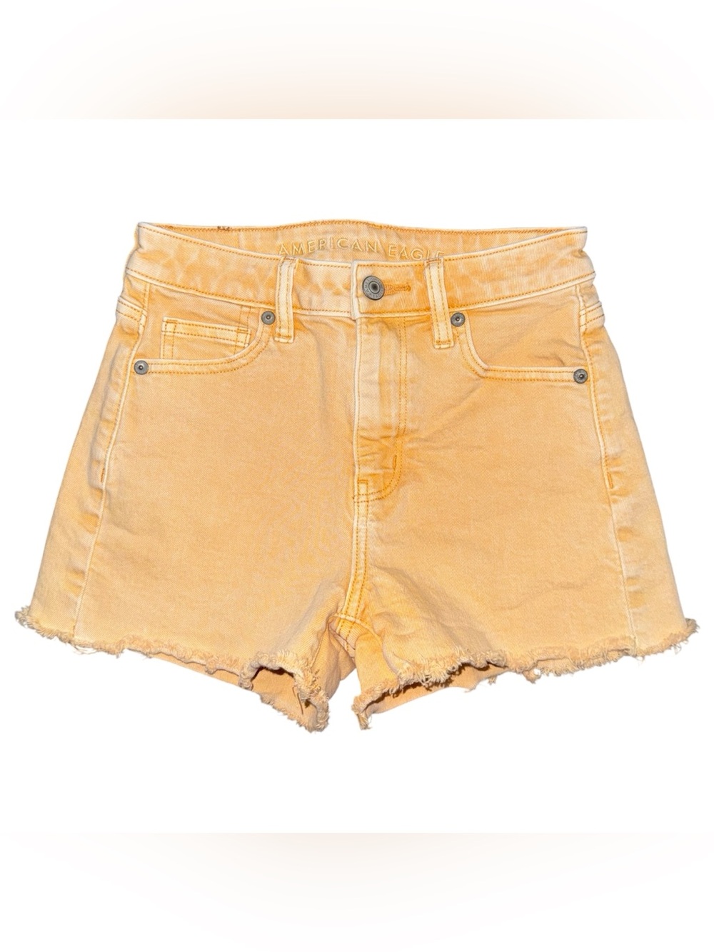 American Eagle Mom Jean Short High Waisted Acid Wash Orange Denim Raw Hem Sz 000